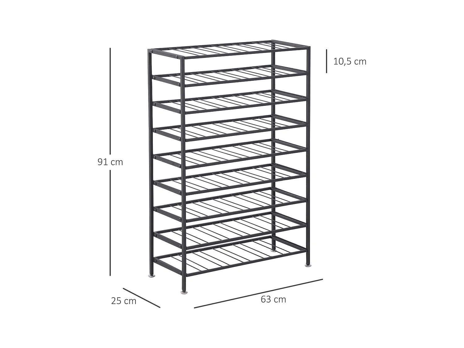 Étagère à vin rack pour bouteilles range-bouteilles capacité 54 bouteilles dim. 63L x 25l x 91H cm métal noir