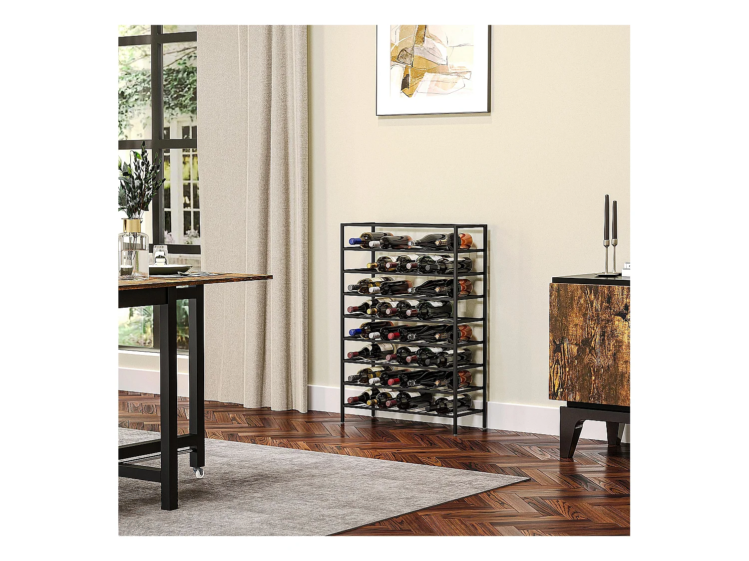 Étagère à vin rack pour bouteilles range-bouteilles capacité 54 bouteilles dim. 63L x 25l x 91H cm métal noir