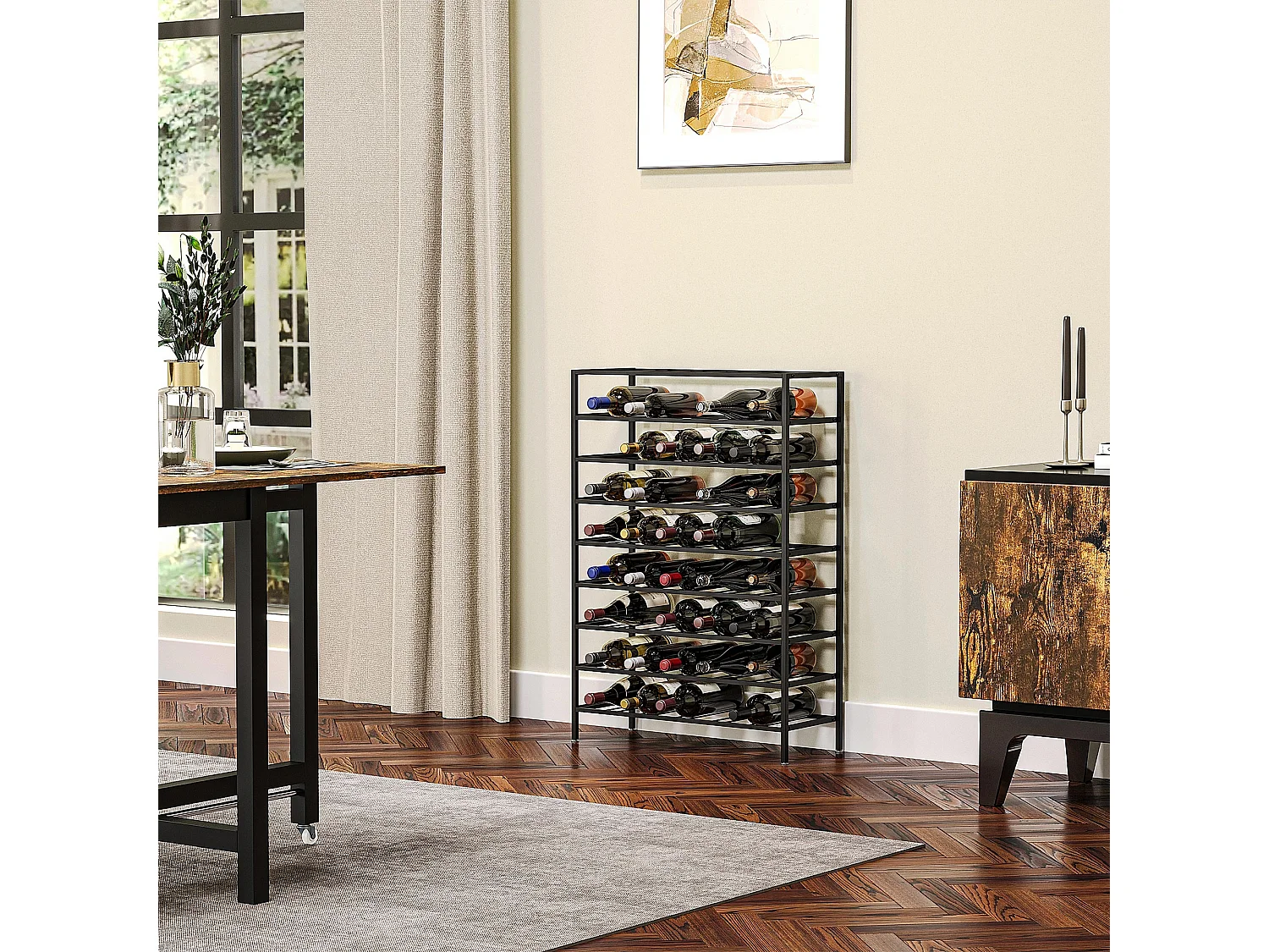 Étagère à vin rack pour bouteilles range-bouteilles capacité 54 bouteilles dim. 63L x 25l x 91H cm métal noir