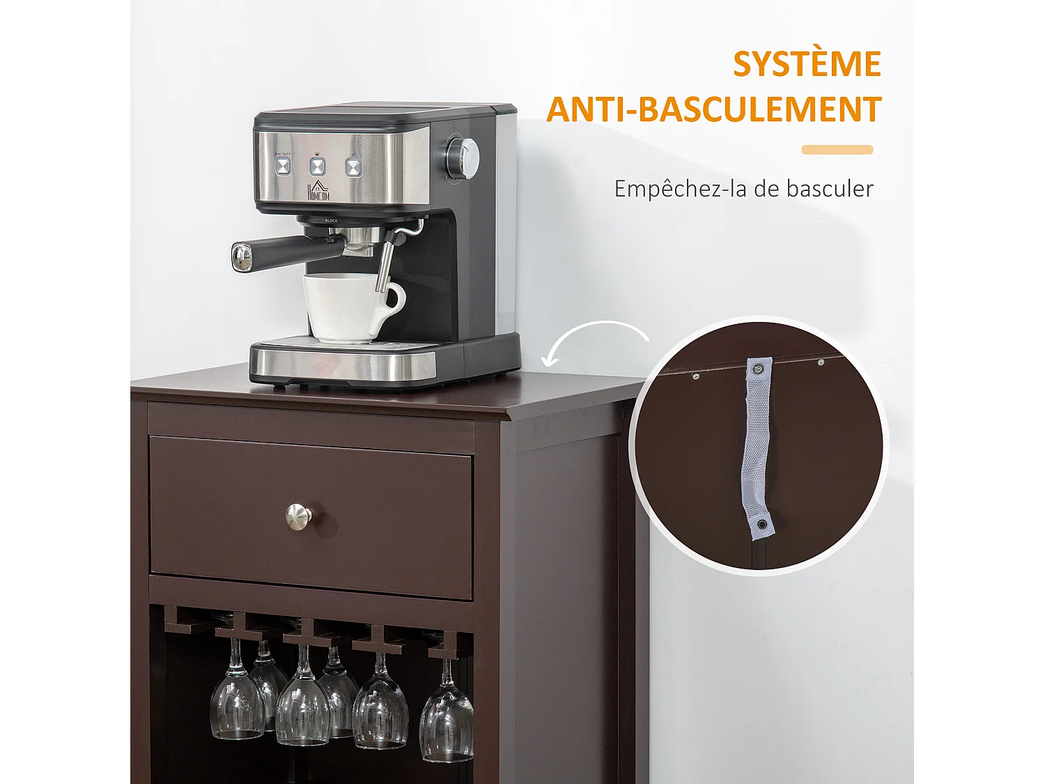 Casier à vin design industriel étagère à bouteilles 12 bouteilles support verres à vin intégré MDF brun foncé