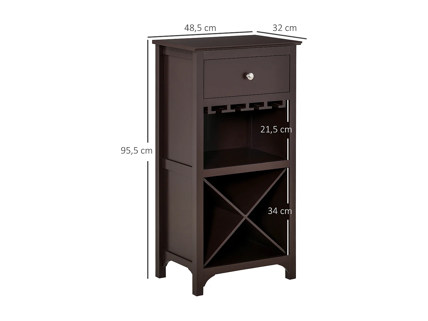 Casier à vin design industriel étagère à bouteilles 12 bouteilles support verres à vin intégré MDF brun foncé