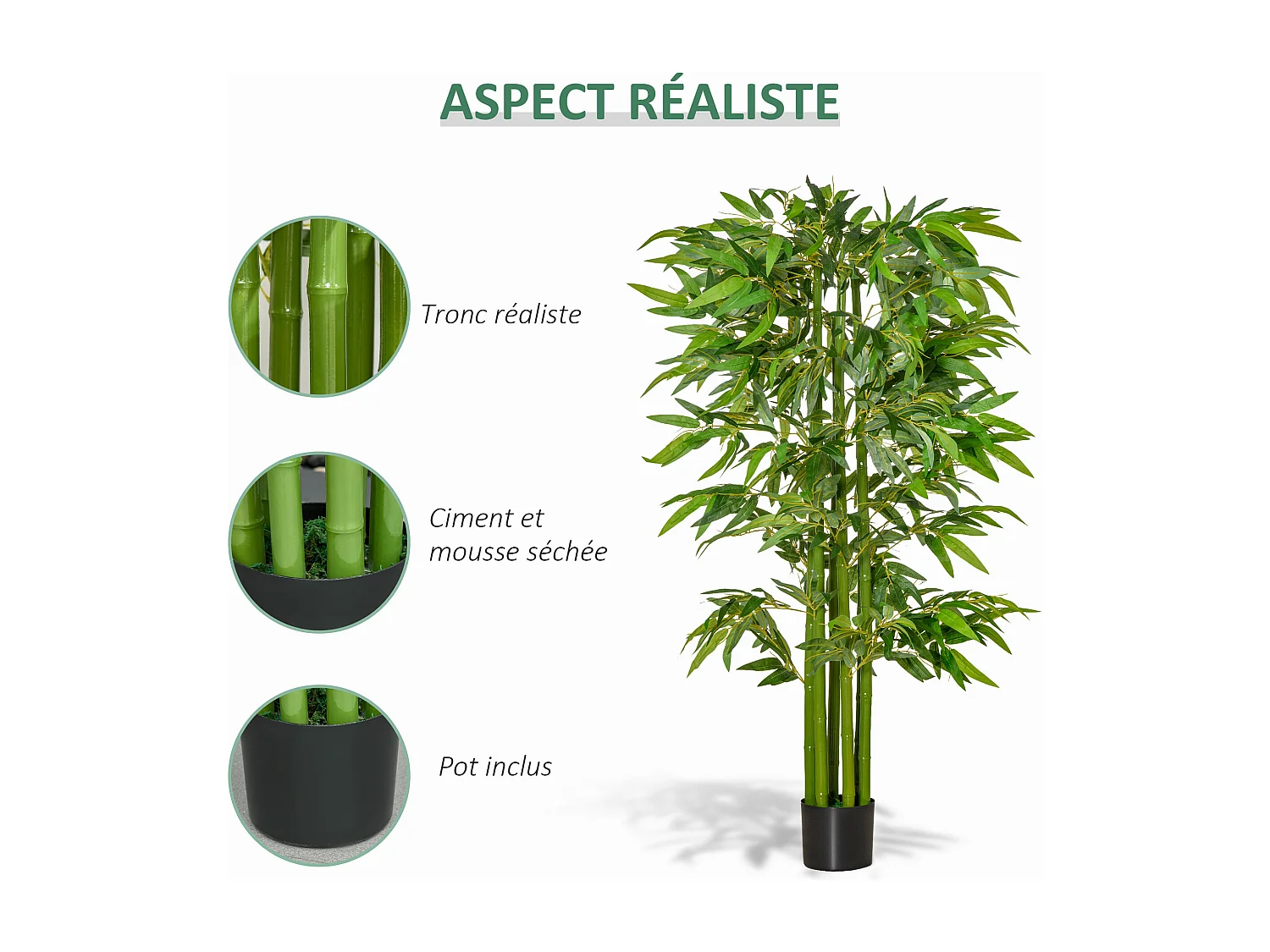 Bambou artificiel XL 1,60H m 975 feuilles denses réalistes pot inclus noir vert