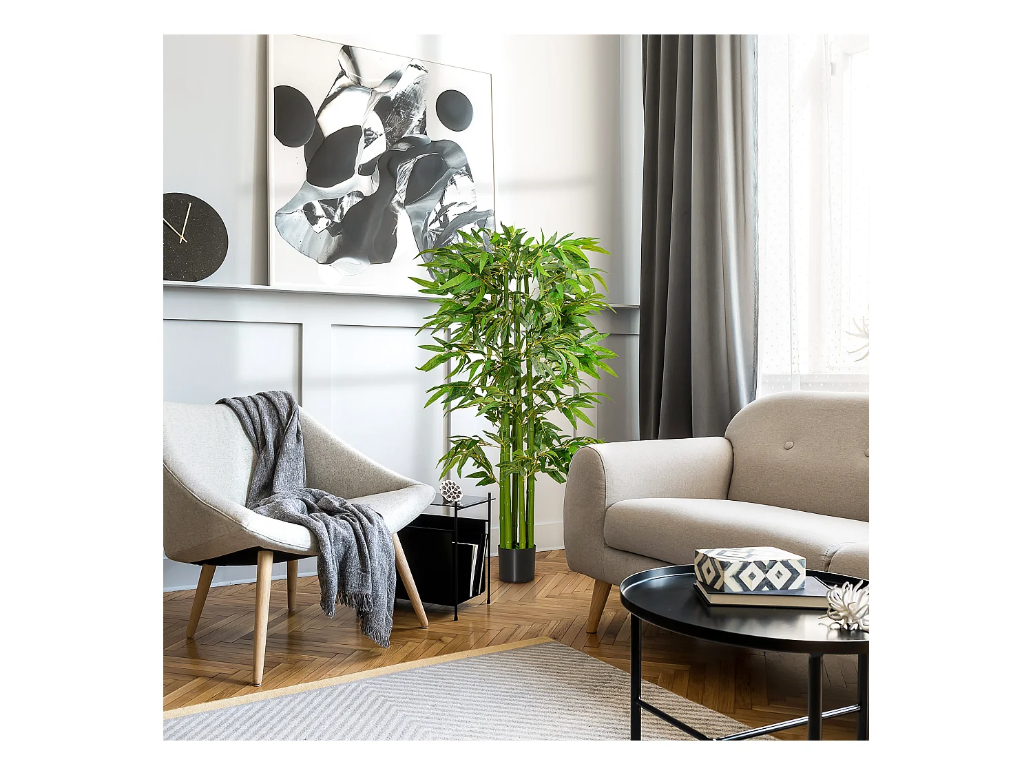 Bambou artificiel XL 1,60H m 975 feuilles denses réalistes pot inclus noir vert