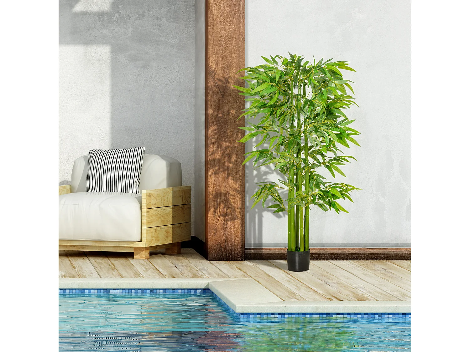 Bambou artificiel XL 1,60H m 975 feuilles denses réalistes pot inclus noir vert