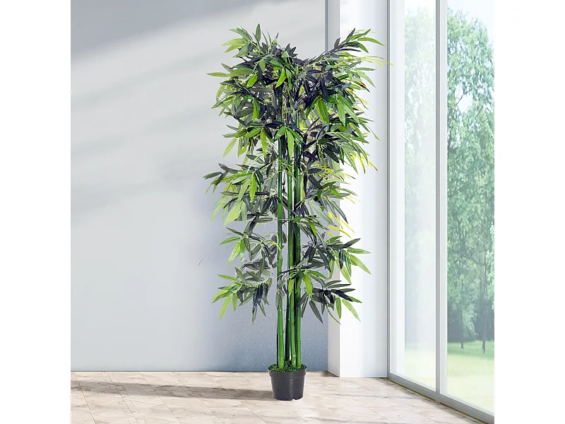 Bambou artificiel XXL 1,80H m 1105 feuilles denses réalistes pot inclus noir vert