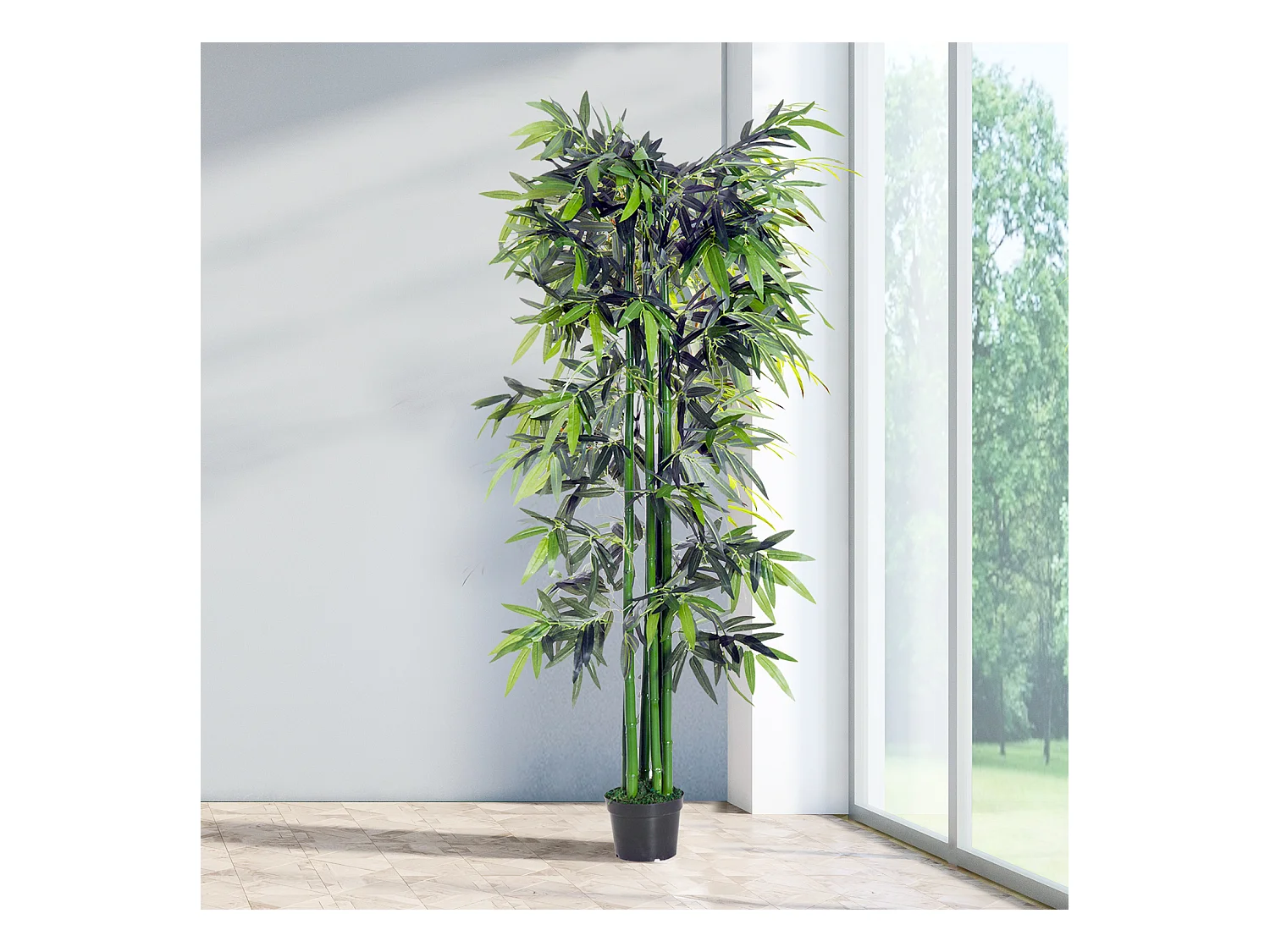 Bambou artificiel XXL 1,80H m 1105 feuilles denses réalistes pot inclus noir vert