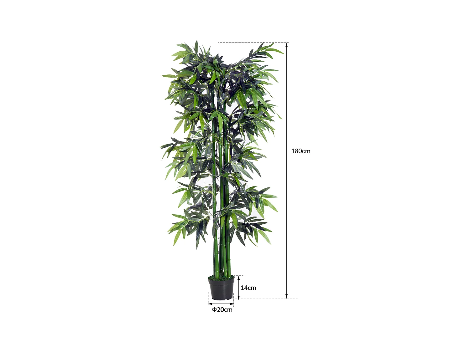Bambou artificiel XXL 1,80H m 1105 feuilles denses réalistes pot inclus noir vert