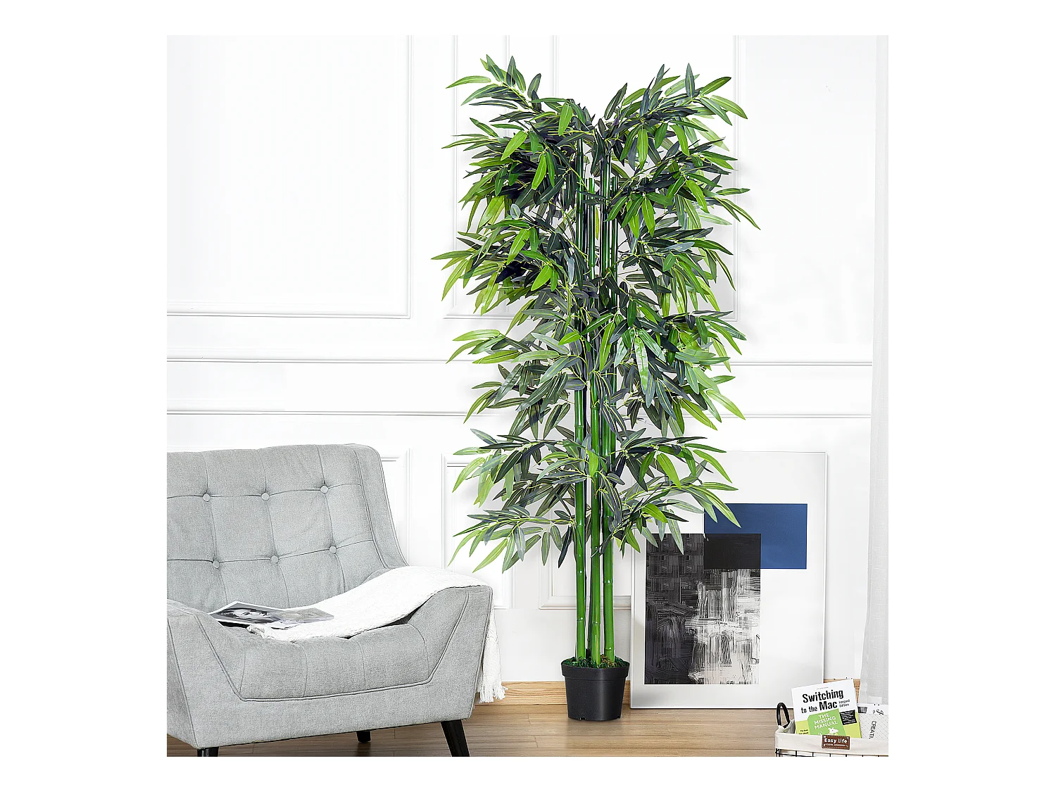 Bambou artificiel XXL 1,80H m 1105 feuilles denses réalistes pot inclus noir vert