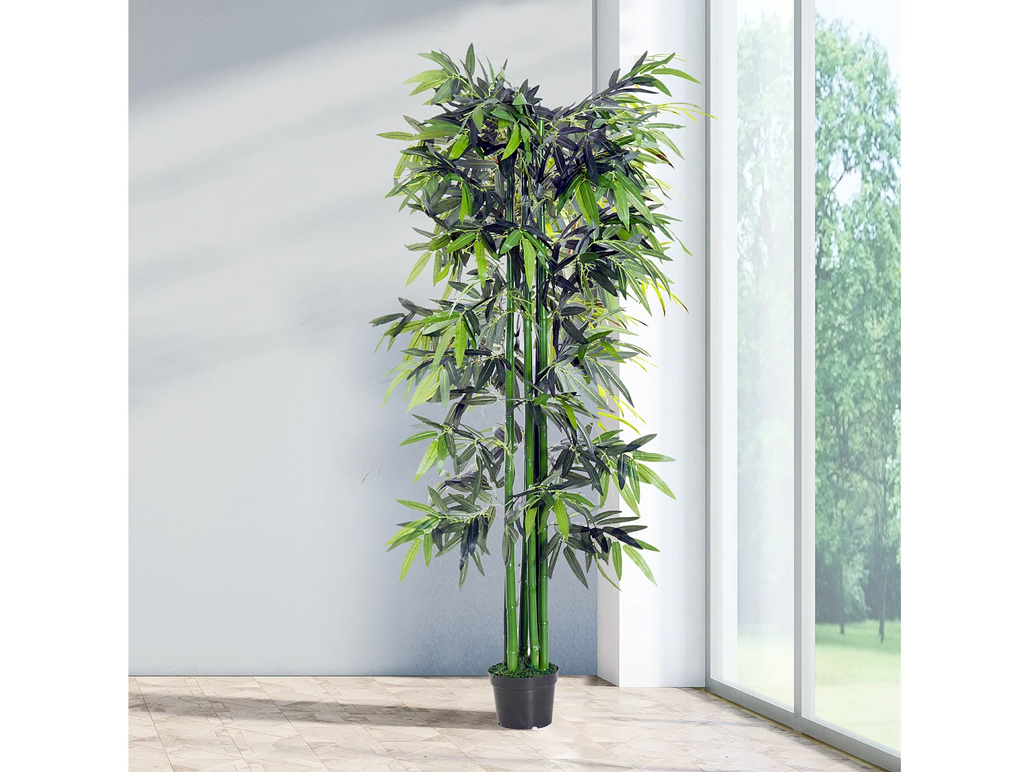Bambou artificiel XXL 1,80H m 1105 feuilles denses réalistes pot inclus noir vert