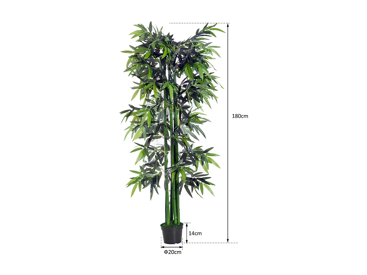 Bambou artificiel XXL 1,80H m 1105 feuilles denses réalistes pot inclus noir vert