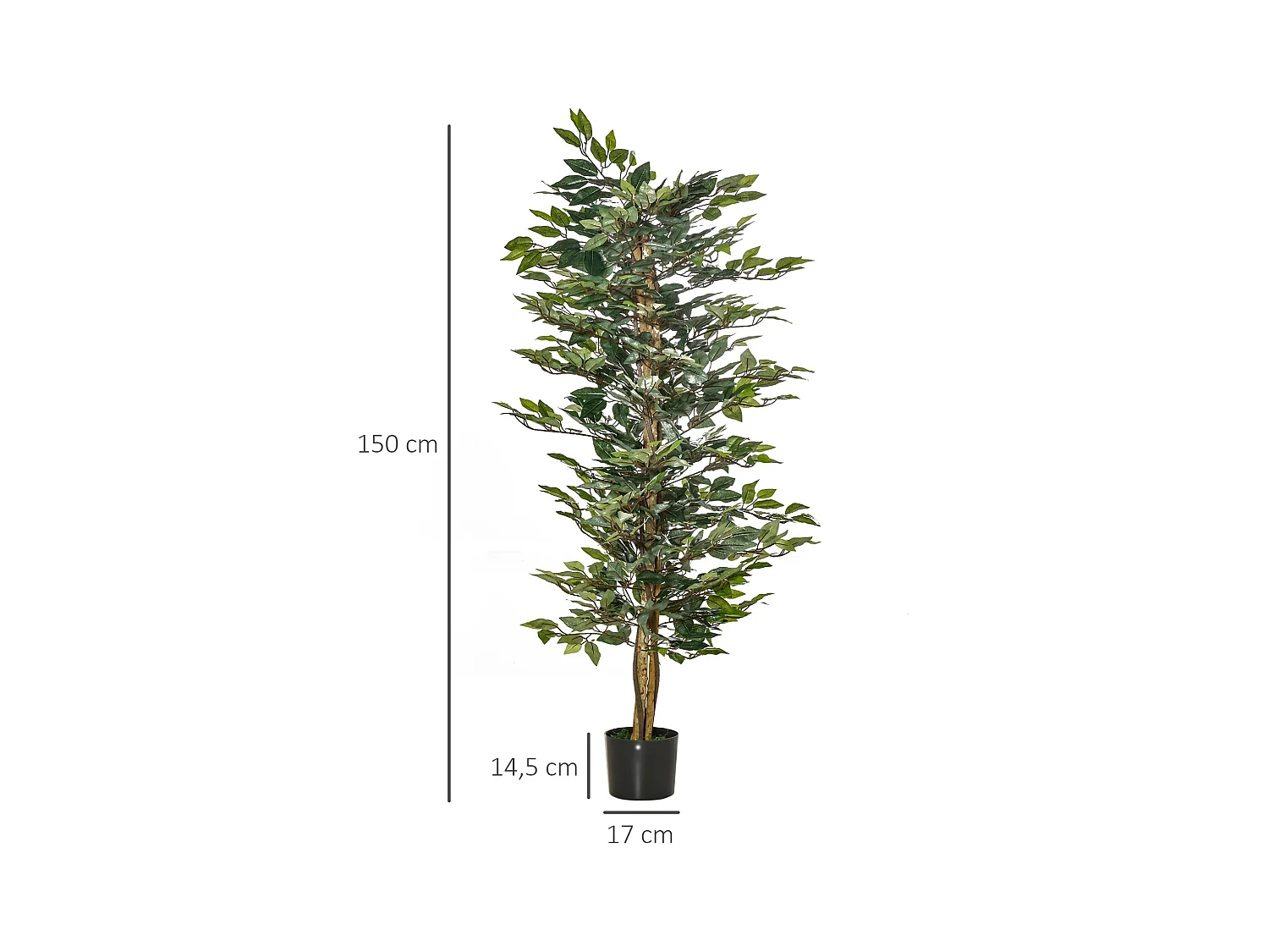 Arbre artificiel plante artificiel ficus hauteur 1,5 m tronc branches liane lichen feuilles grand réalisme pot inclus