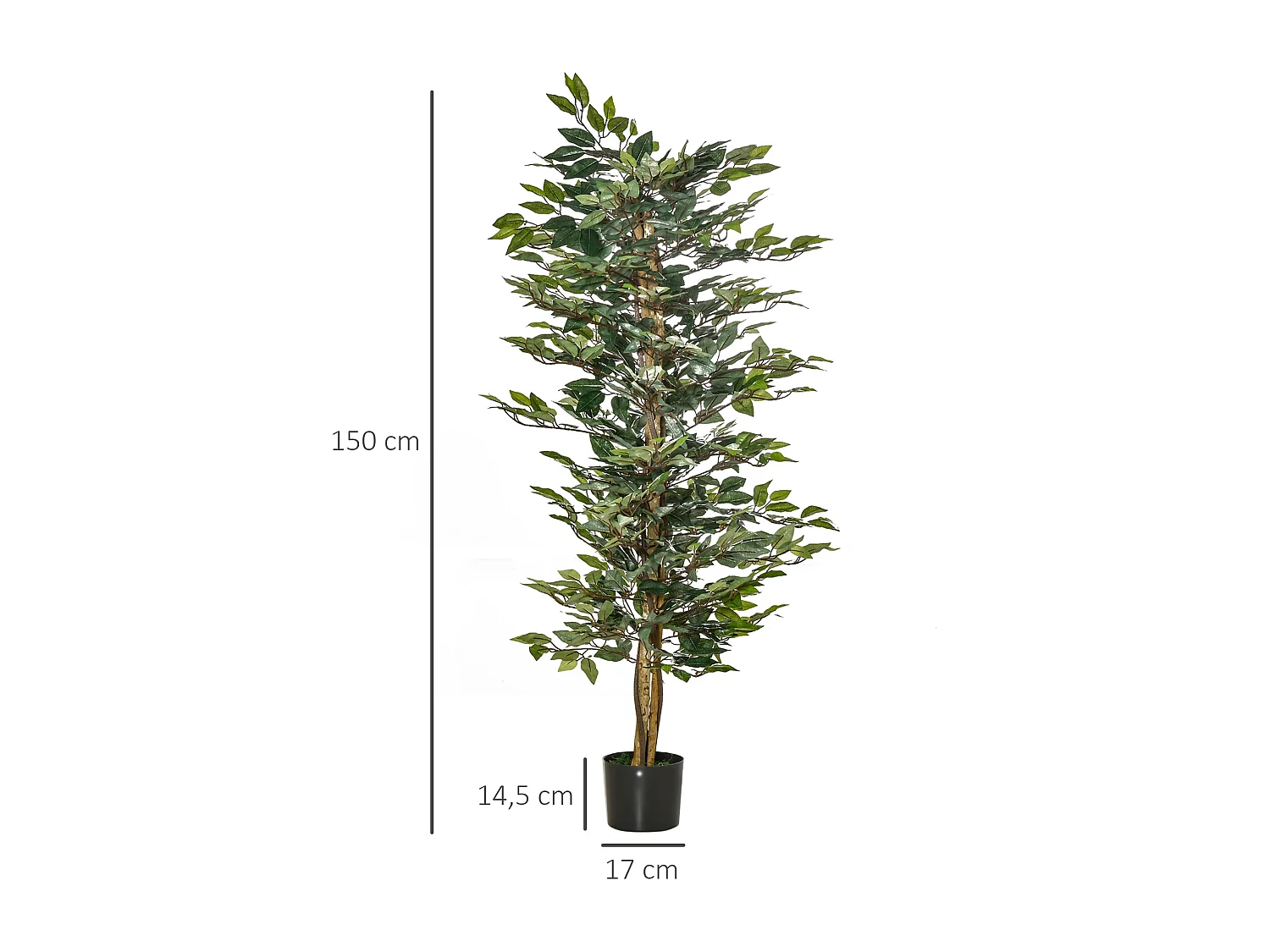 Arbre artificiel plante artificiel ficus hauteur 1,5 m tronc branches liane lichen feuilles grand réalisme pot inclus