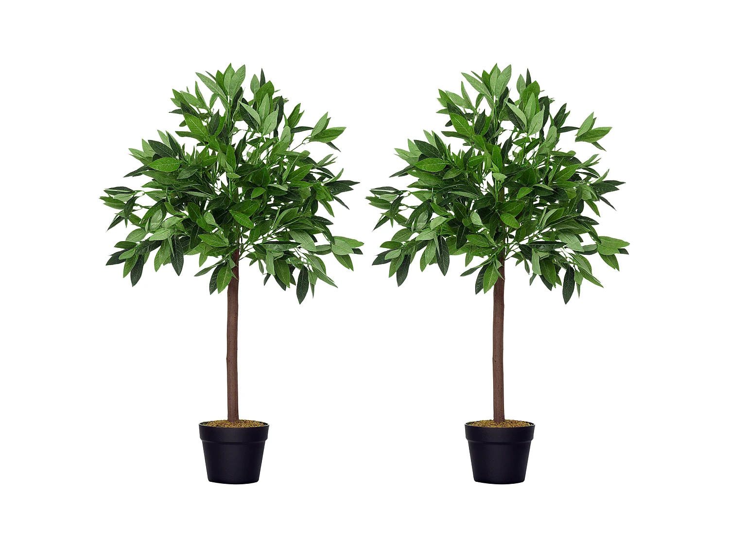 Lauriers artificiels 0,90H m - lot de 2 lauriers boules artificiels - 564 feuilles réalistes par pied - pot inclus noir vert
