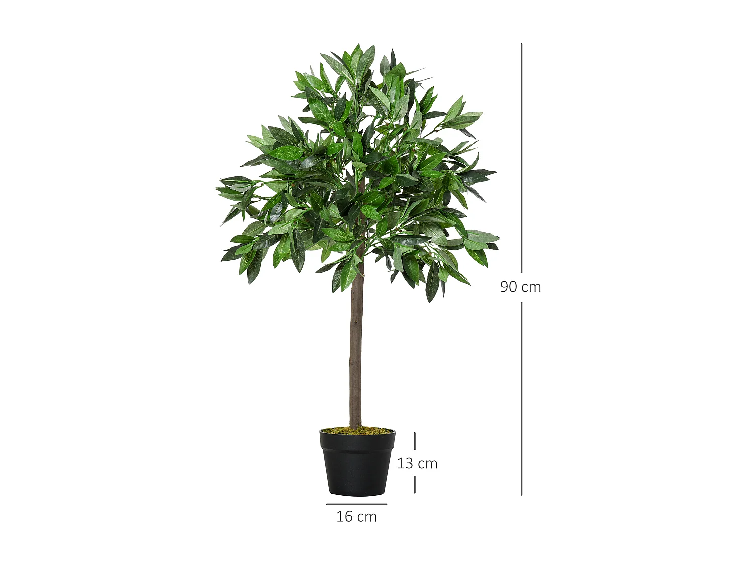 Lauriers artificiels 0,90H m - lot de 2 lauriers boules artificiels - 564 feuilles réalistes par pied - pot inclus noir vert