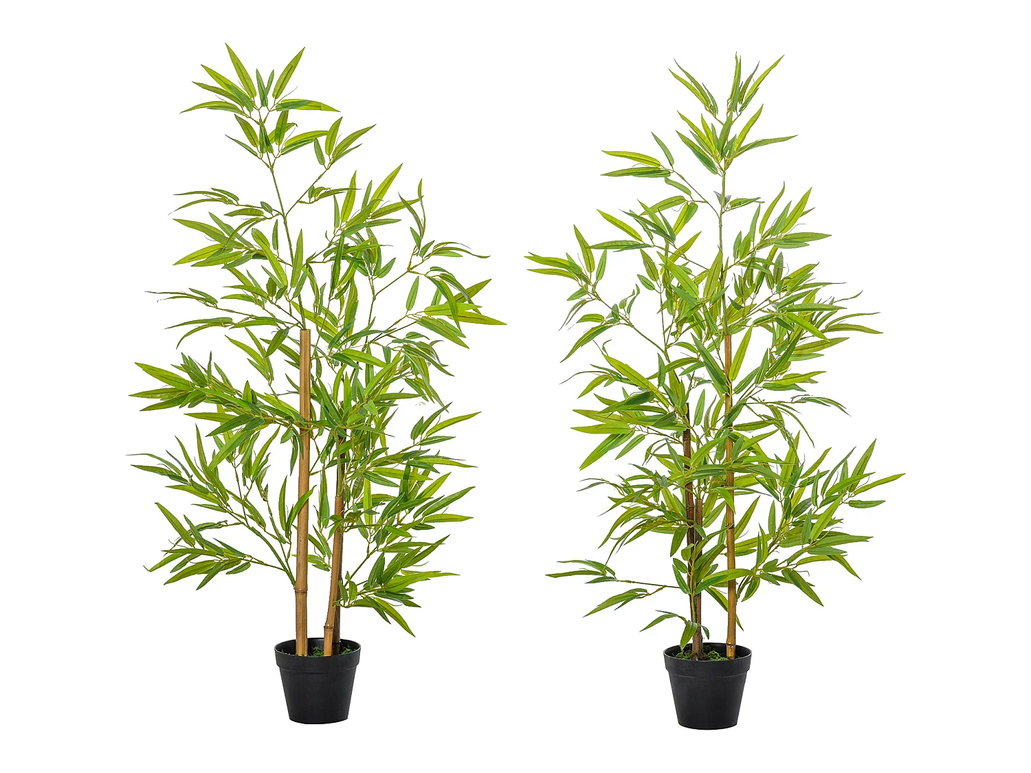 Bambous artificiels 1,20H m - lot de 2 bambous artificiels - 369 feuilles réalistes par bambou avec vrais troncs - pot inclus noir vert