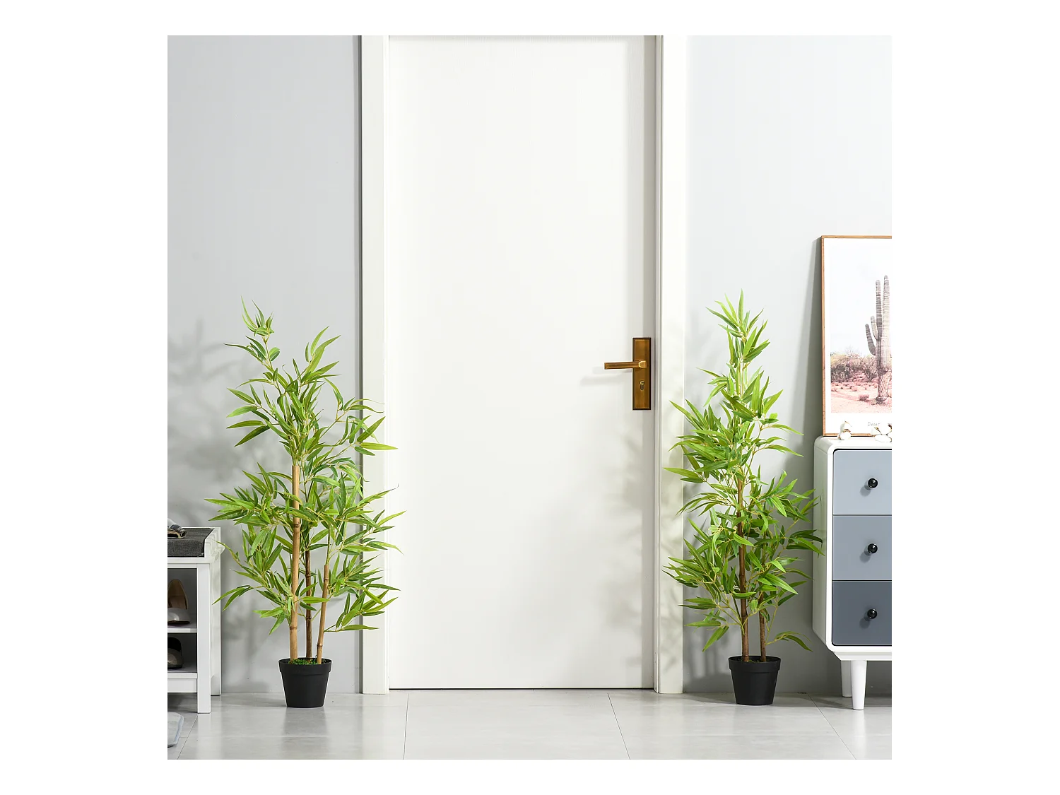 Bambous artificiels 1,20H m - lot de 2 bambous artificiels - 369 feuilles réalistes par bambou avec vrais troncs - pot inclus noir vert