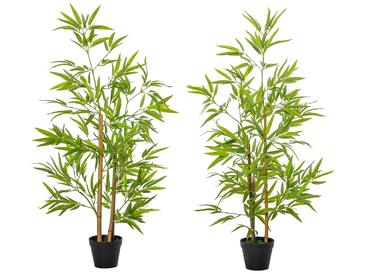 Bambous artificiels 1,20H m - lot de 2 bambous artificiels - 369 feuilles réalistes par bambou avec vrais troncs - pot inclus noir vert