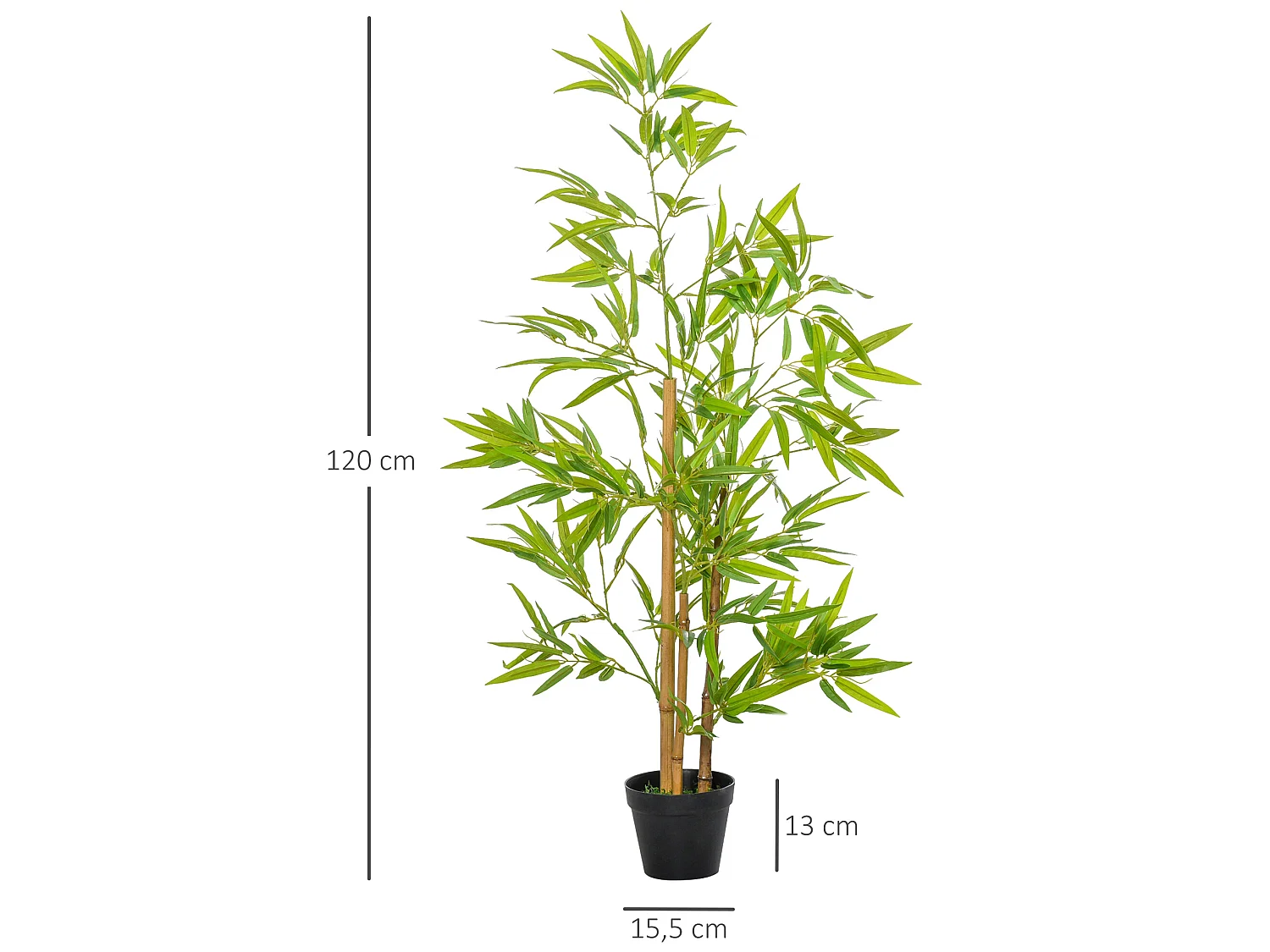 Bambous artificiels 1,20H m - lot de 2 bambous artificiels - 369 feuilles réalistes par bambou avec vrais troncs - pot inclus noir vert