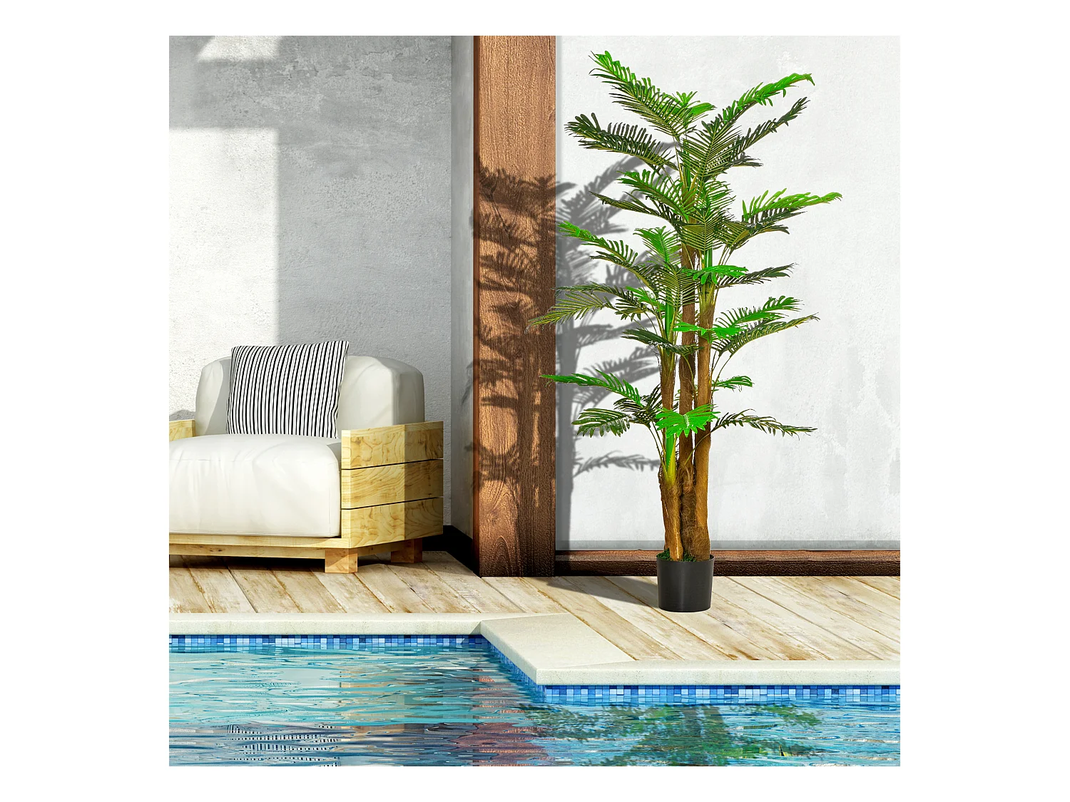 Palmier artificiel H.1,85 m arbre artificiel tronc branches lichen feuilles grand réalisme pot inclus