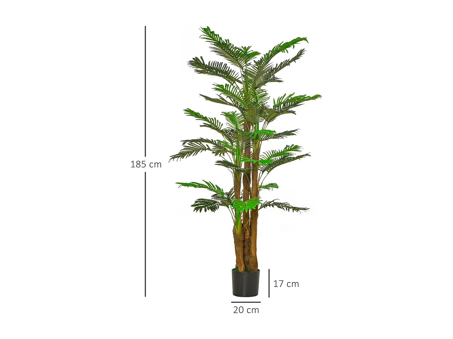 Palmier artificiel H.1,85 m arbre artificiel tronc branches lichen feuilles grand réalisme pot inclus