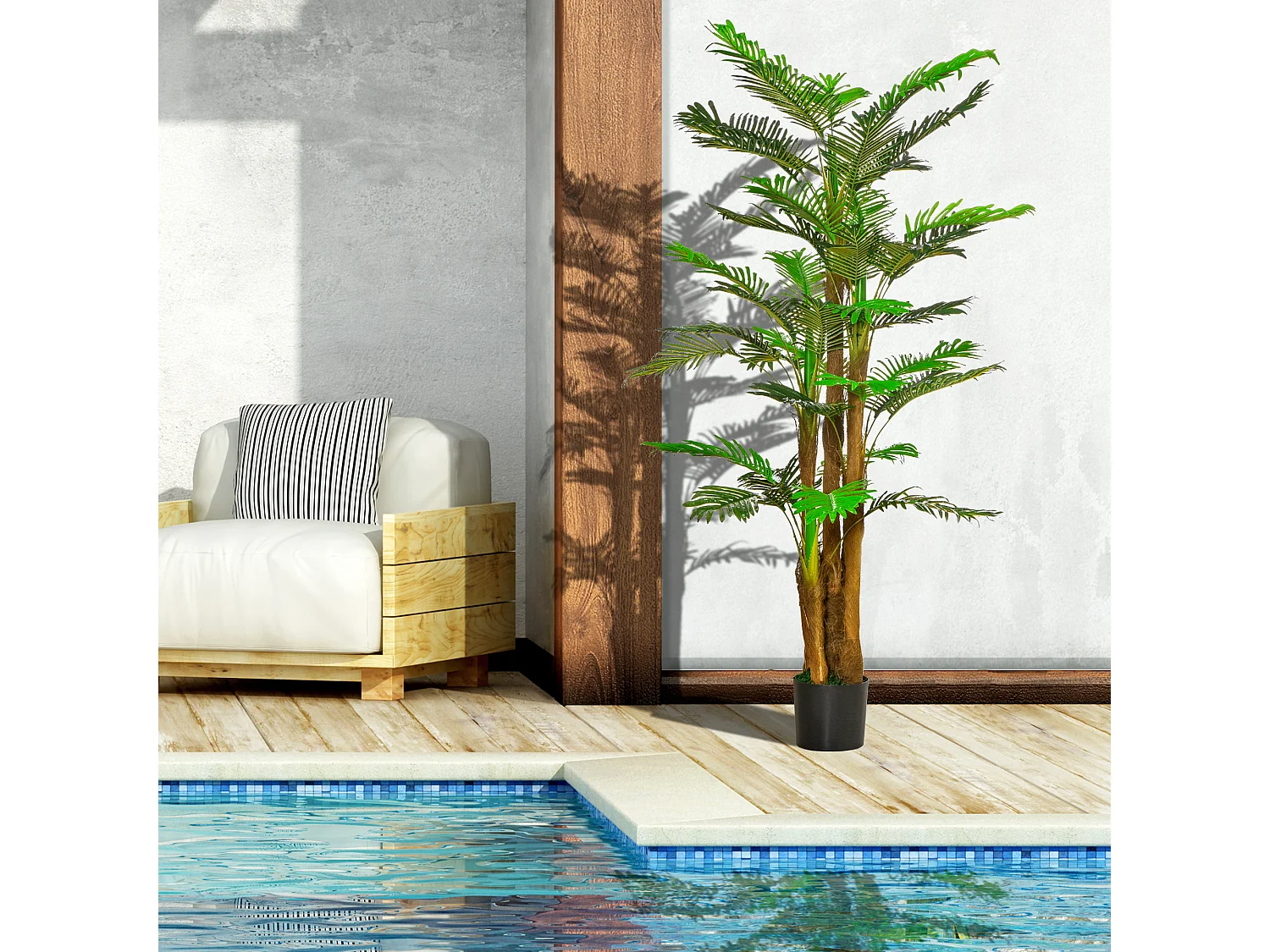 Palmier artificiel H.1,85 m arbre artificiel tronc branches lichen feuilles grand réalisme pot inclus