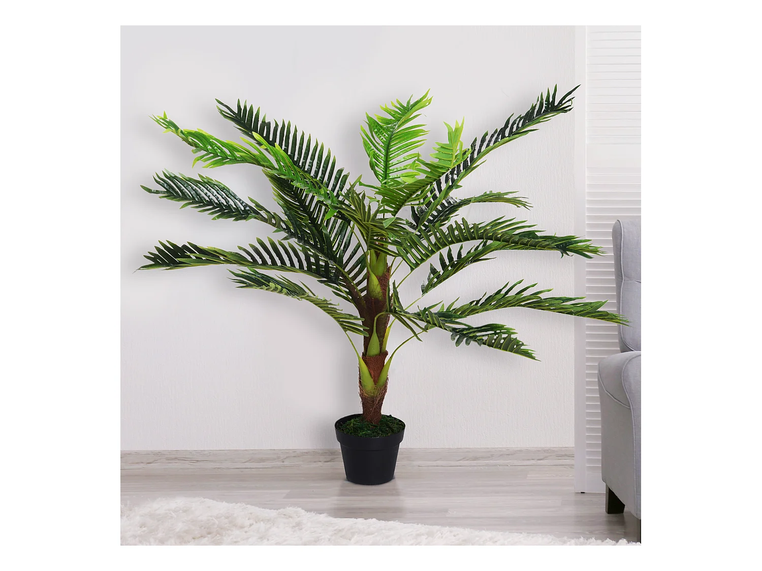 Outsunny Palmier artificiel hauteur 123 cm arbre artificiel décoration plastique fil de fer pot inclus vert