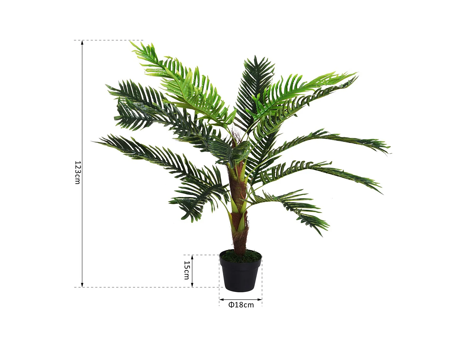 Outsunny Palmier artificiel hauteur 123 cm arbre artificiel décoration plastique fil de fer pot inclus vert