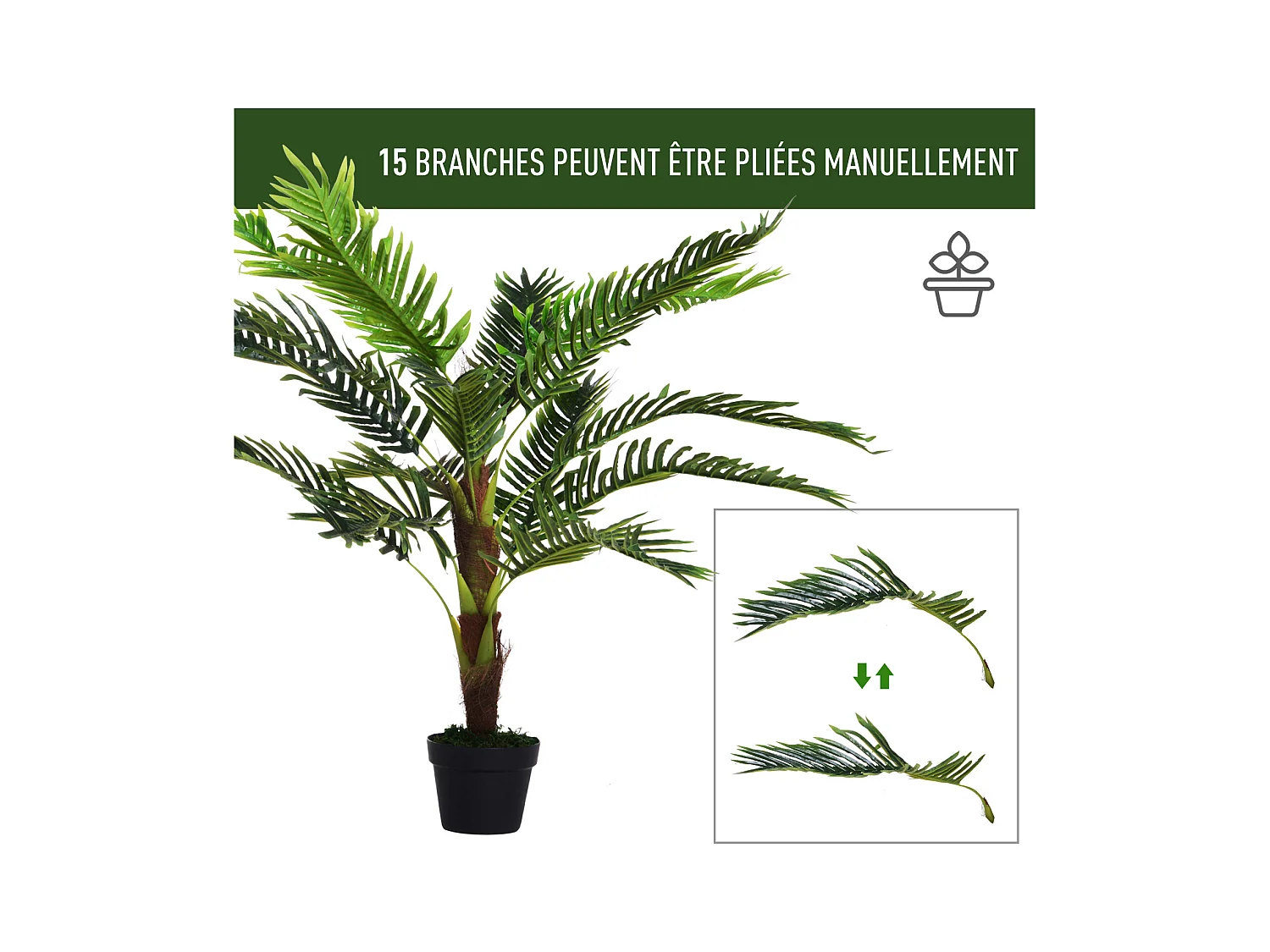 Outsunny Palmier artificiel hauteur 123 cm arbre artificiel décoration plastique fil de fer pot inclus vert