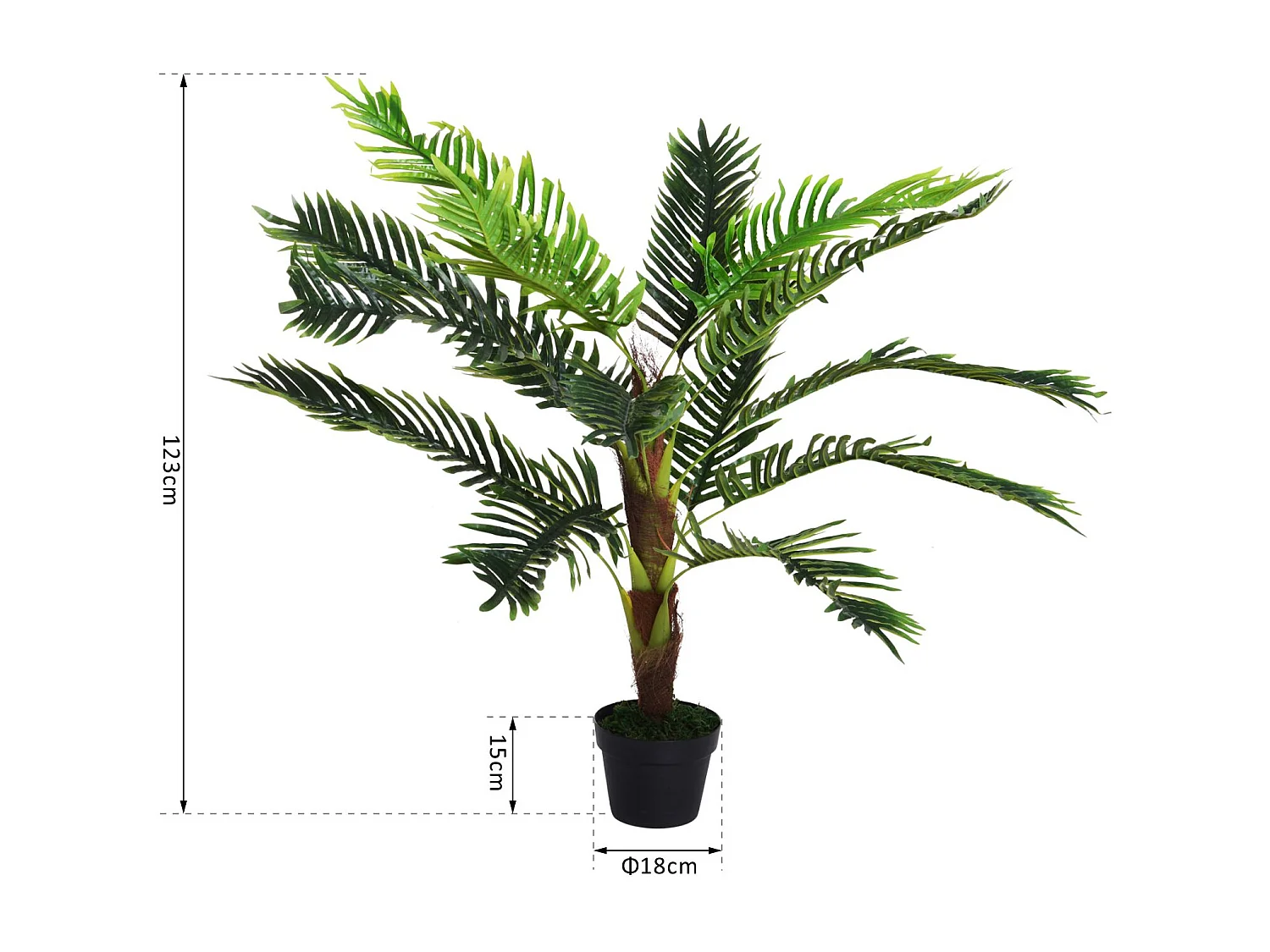 Outsunny Palmier artificiel hauteur 123 cm arbre artificiel décoration plastique fil de fer pot inclus vert