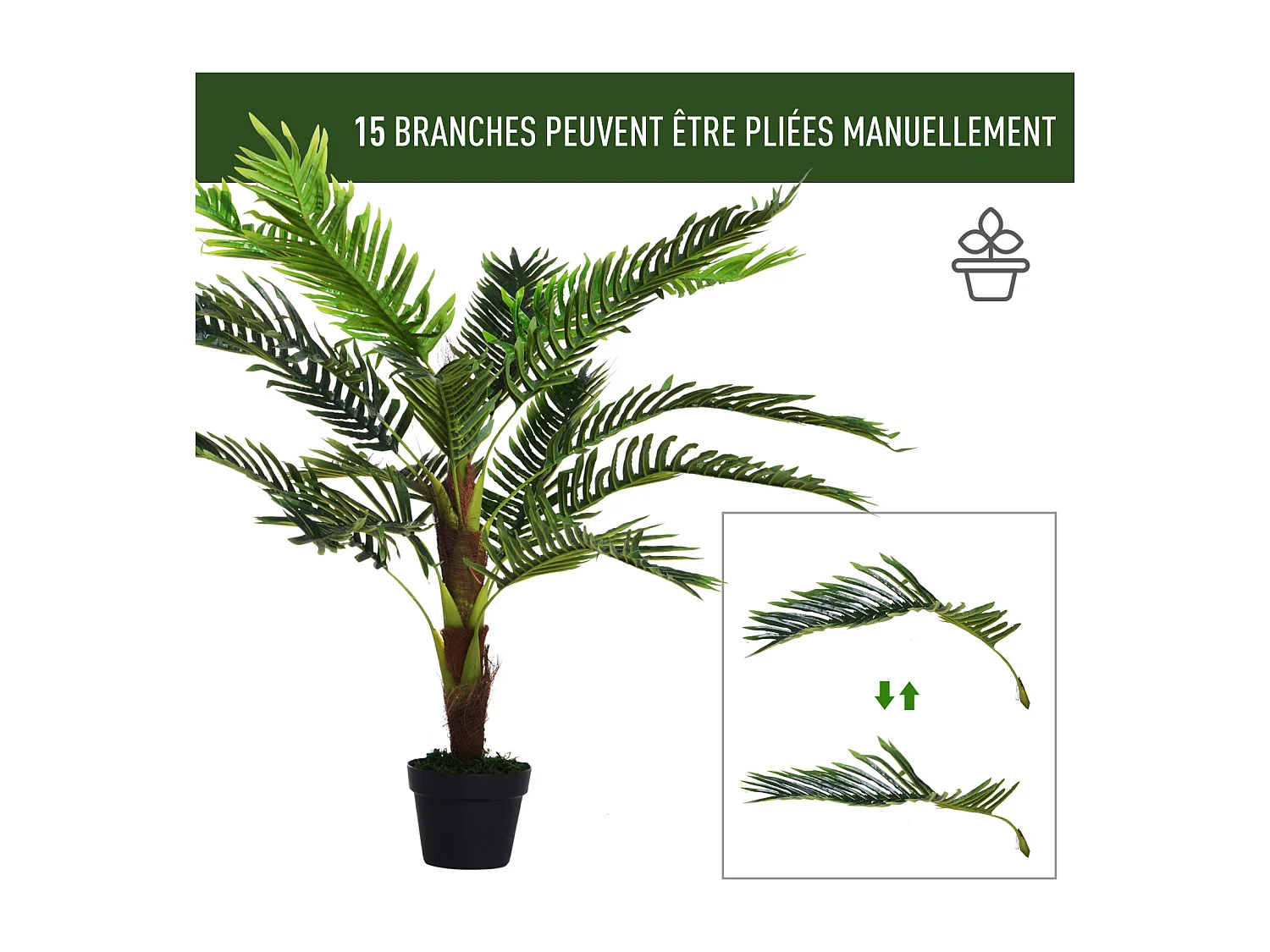 Outsunny Palmier artificiel hauteur 123 cm arbre artificiel décoration plastique fil de fer pot inclus vert