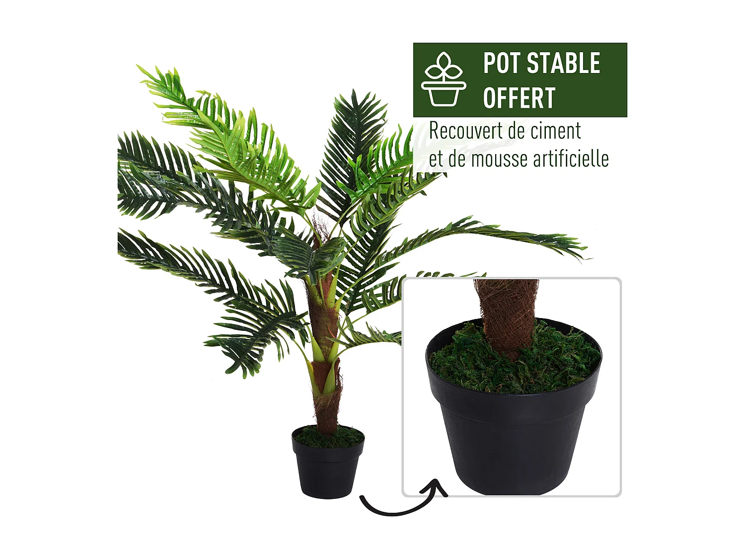 Outsunny Palmier artificiel hauteur 123 cm arbre artificiel décoration plastique fil de fer pot inclus vert