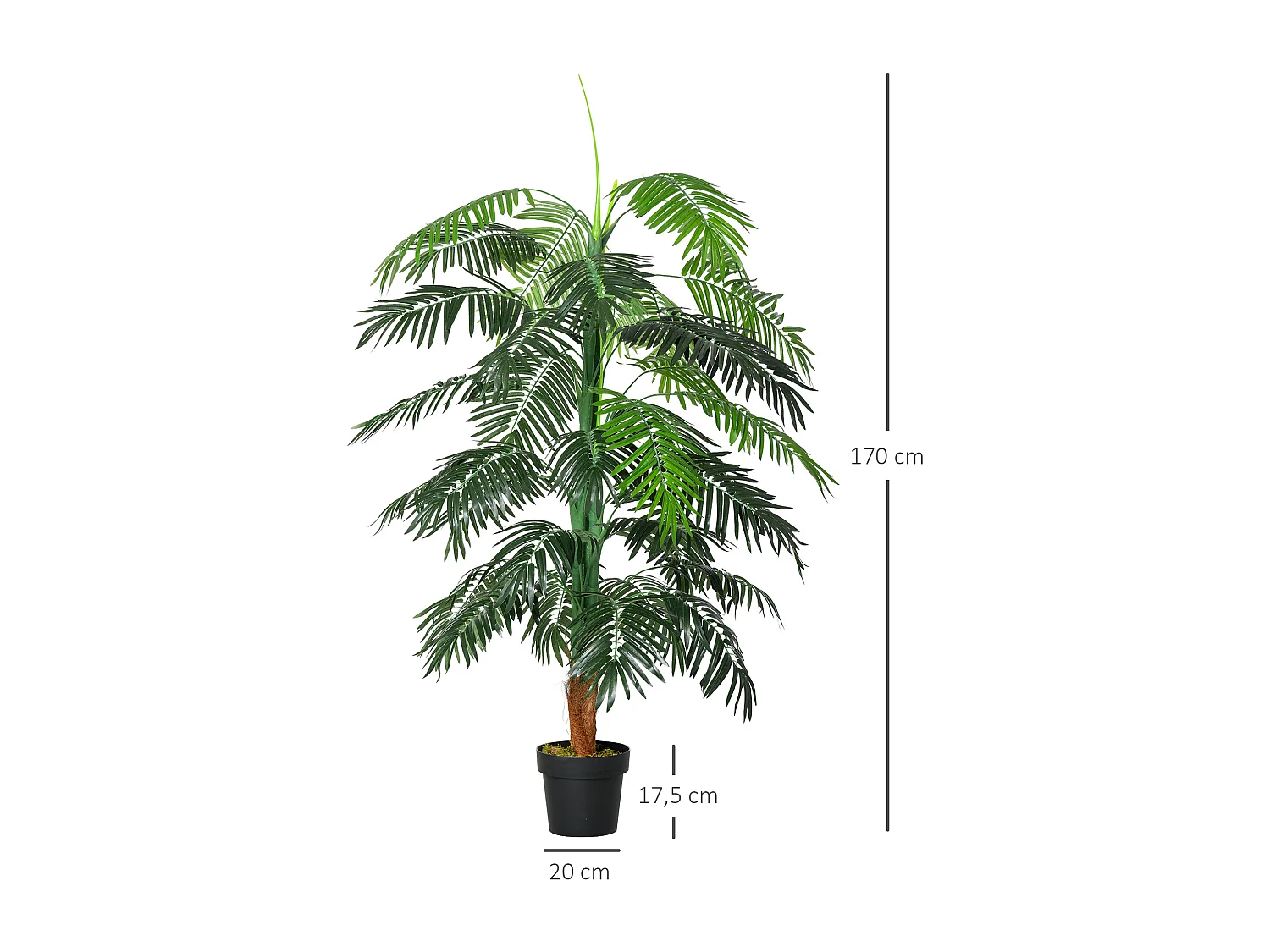 Palmier artificiel hauteur 1,7 m arbre artificiel tronc branches lichen grandes feuilles grand réalisme pot inclus