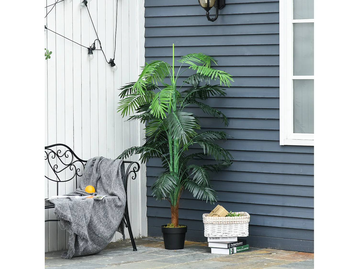 Palmier artificiel hauteur 1,7 m arbre artificiel tronc branches lichen grandes feuilles grand réalisme pot inclus