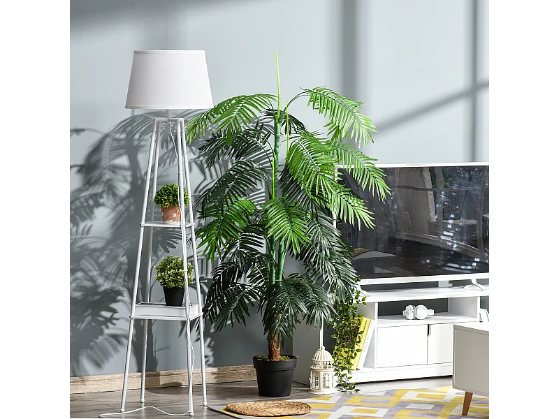 Palmier artificiel hauteur 1,7 m arbre artificiel tronc branches lichen grandes feuilles grand réalisme pot inclus