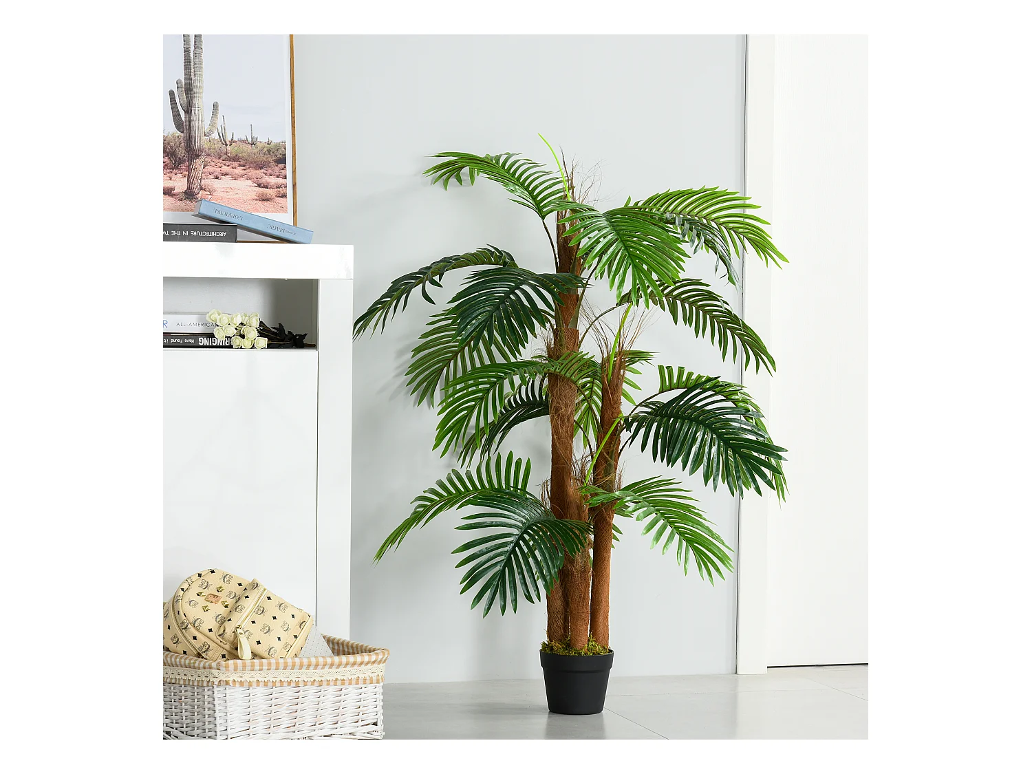 Palmier artificiel hauteur 1,2 m arbre artificiel tronc branches lichen feuilles grand réalisme pot inclus