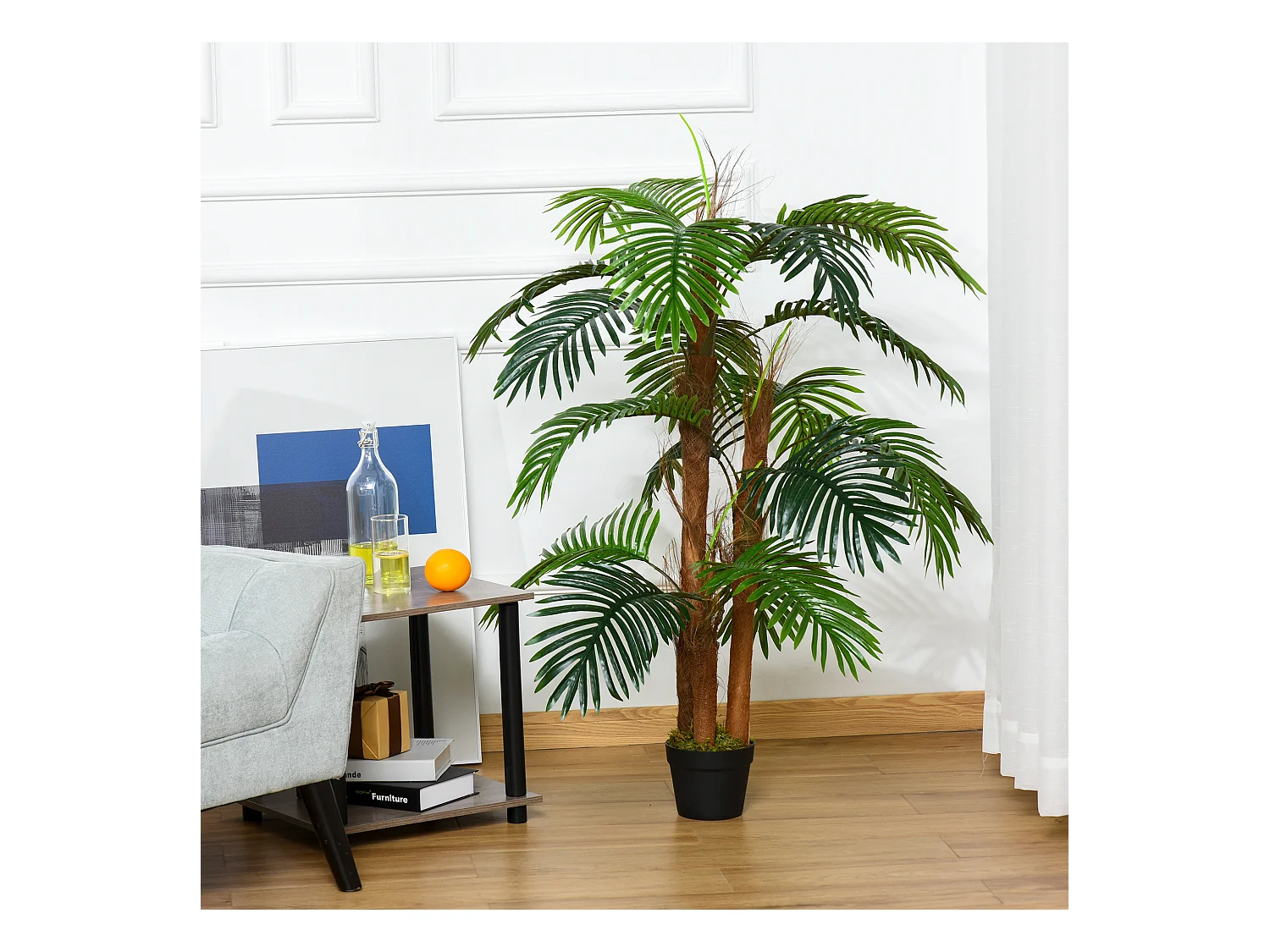 Palmier artificiel hauteur 1,2 m arbre artificiel tronc branches lichen feuilles grand réalisme pot inclus