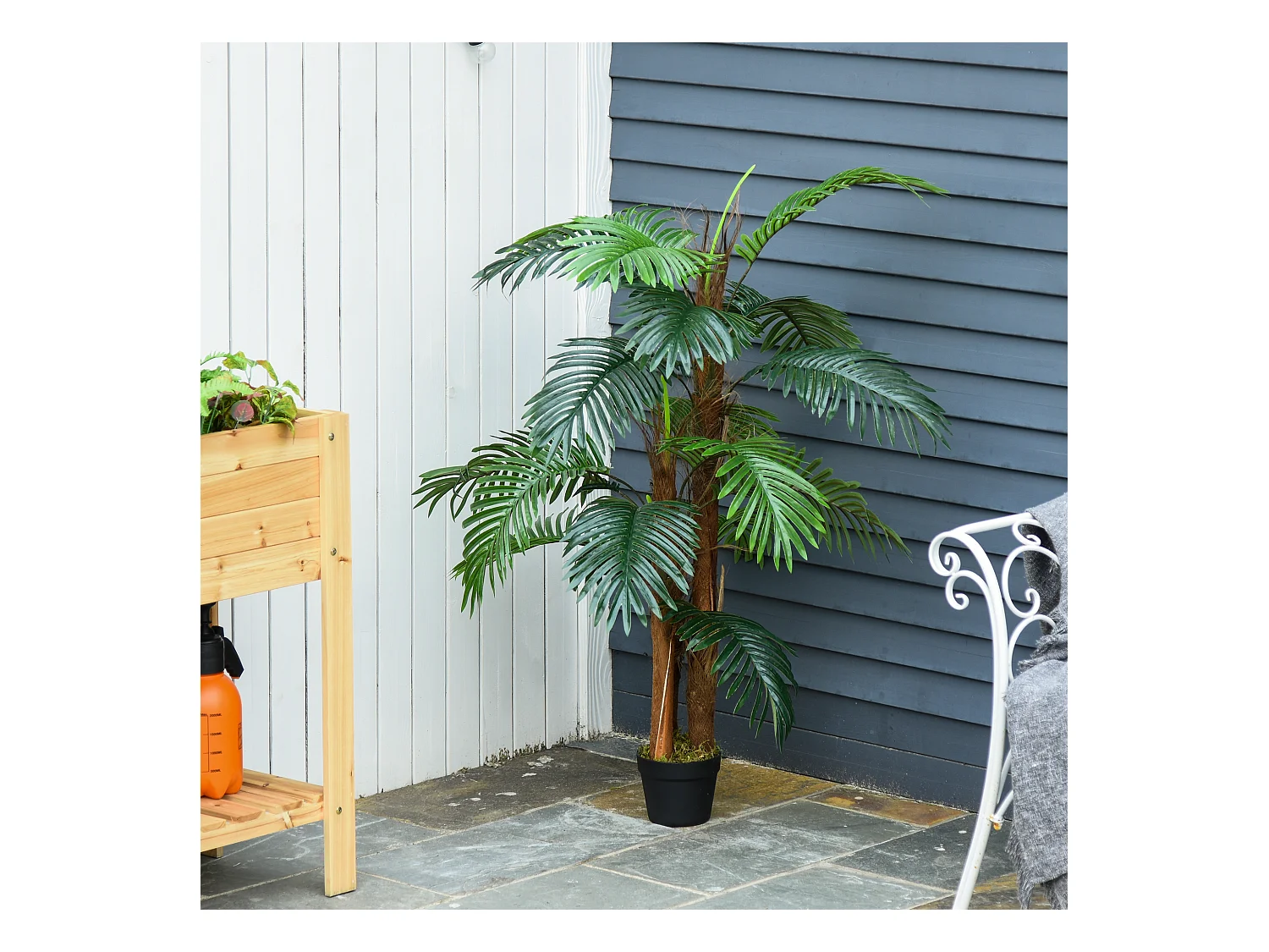 Palmier artificiel hauteur 1,2 m arbre artificiel tronc branches lichen feuilles grand réalisme pot inclus