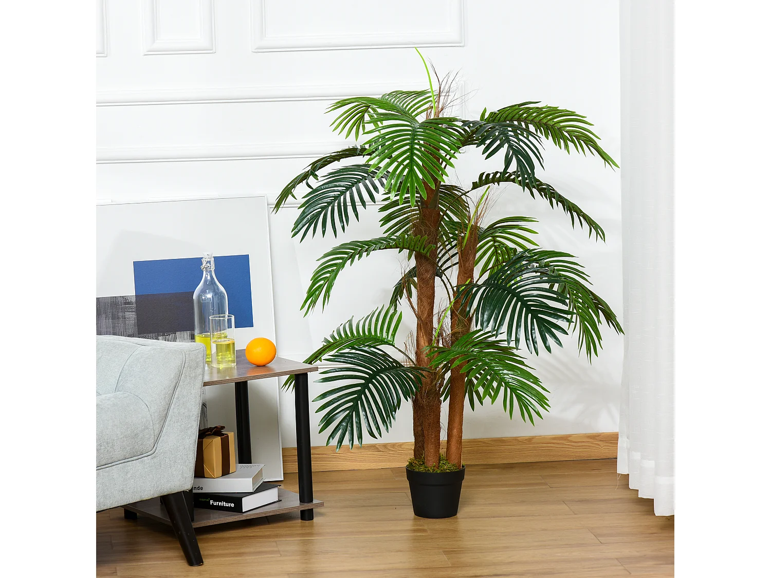 Palmier artificiel hauteur 1,2 m arbre artificiel tronc branches lichen feuilles grand réalisme pot inclus