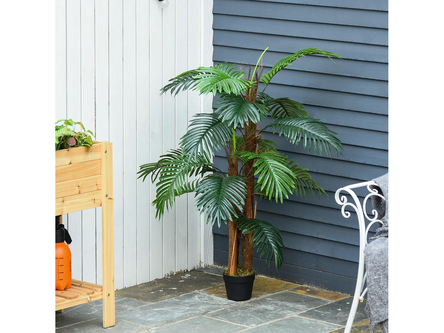 Palmier artificiel hauteur 1,2 m arbre artificiel tronc branches lichen feuilles grand réalisme pot inclus