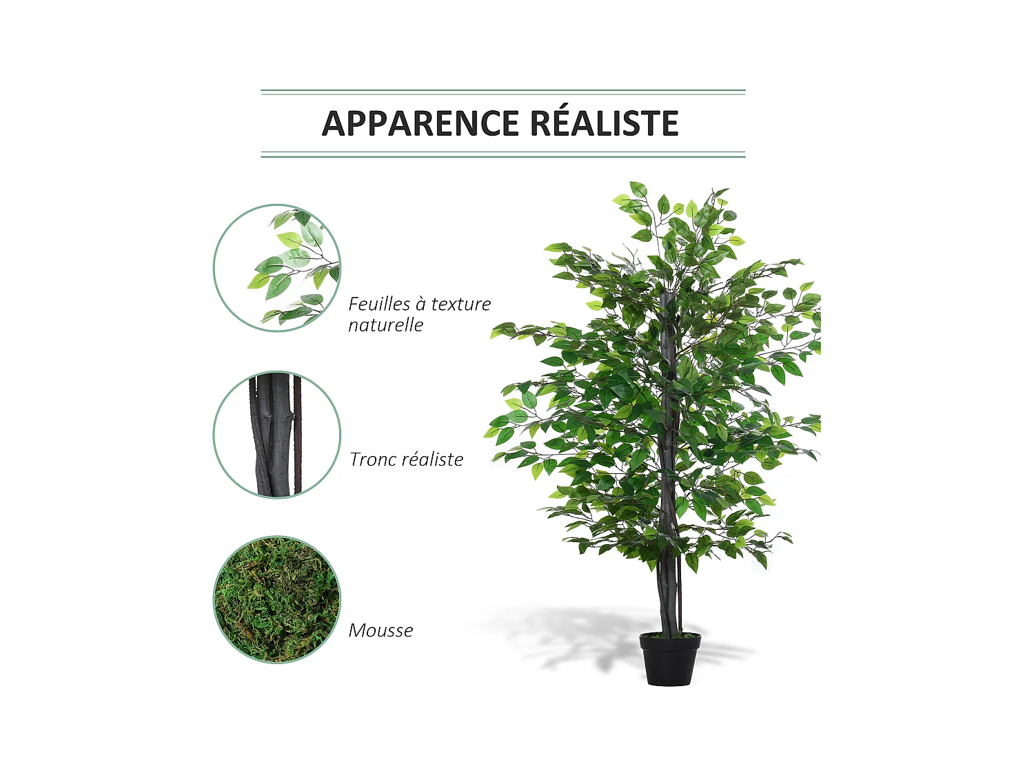 Arbre artificiel plante artificiel banyan hauteur 1,45 m tronc branches liane lichen feuilles grand réalisme pot inclus