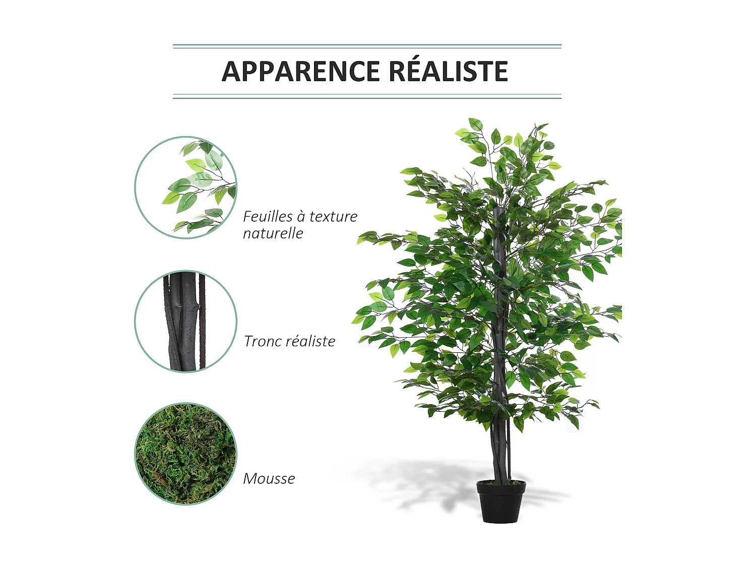 Arbre artificiel plante artificiel banyan hauteur 1,45 m tronc branches liane lichen feuilles grand réalisme pot inclus