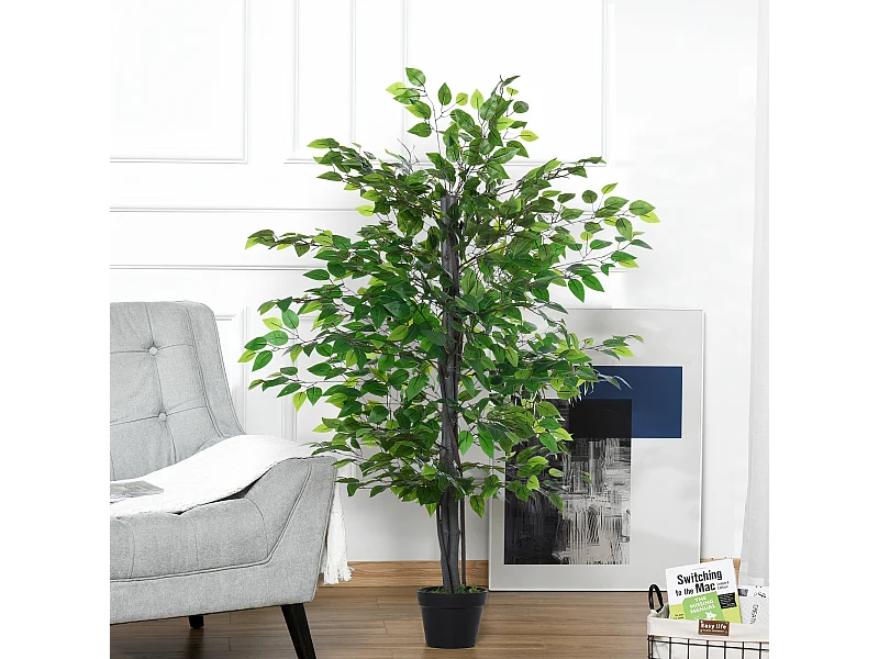 Arbre artificiel plante artificiel banyan hauteur 1,45 m tronc branches liane lichen feuilles grand réalisme pot inclus