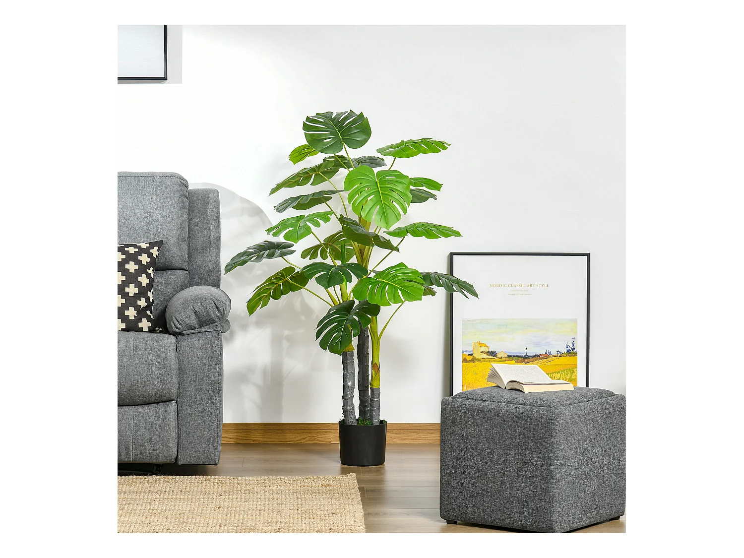 HOMCOM Arbre artificiel plante artificielle monstera H.1,2 m tronc branches lichen feuilles de tortue grand réalisme pot inclus