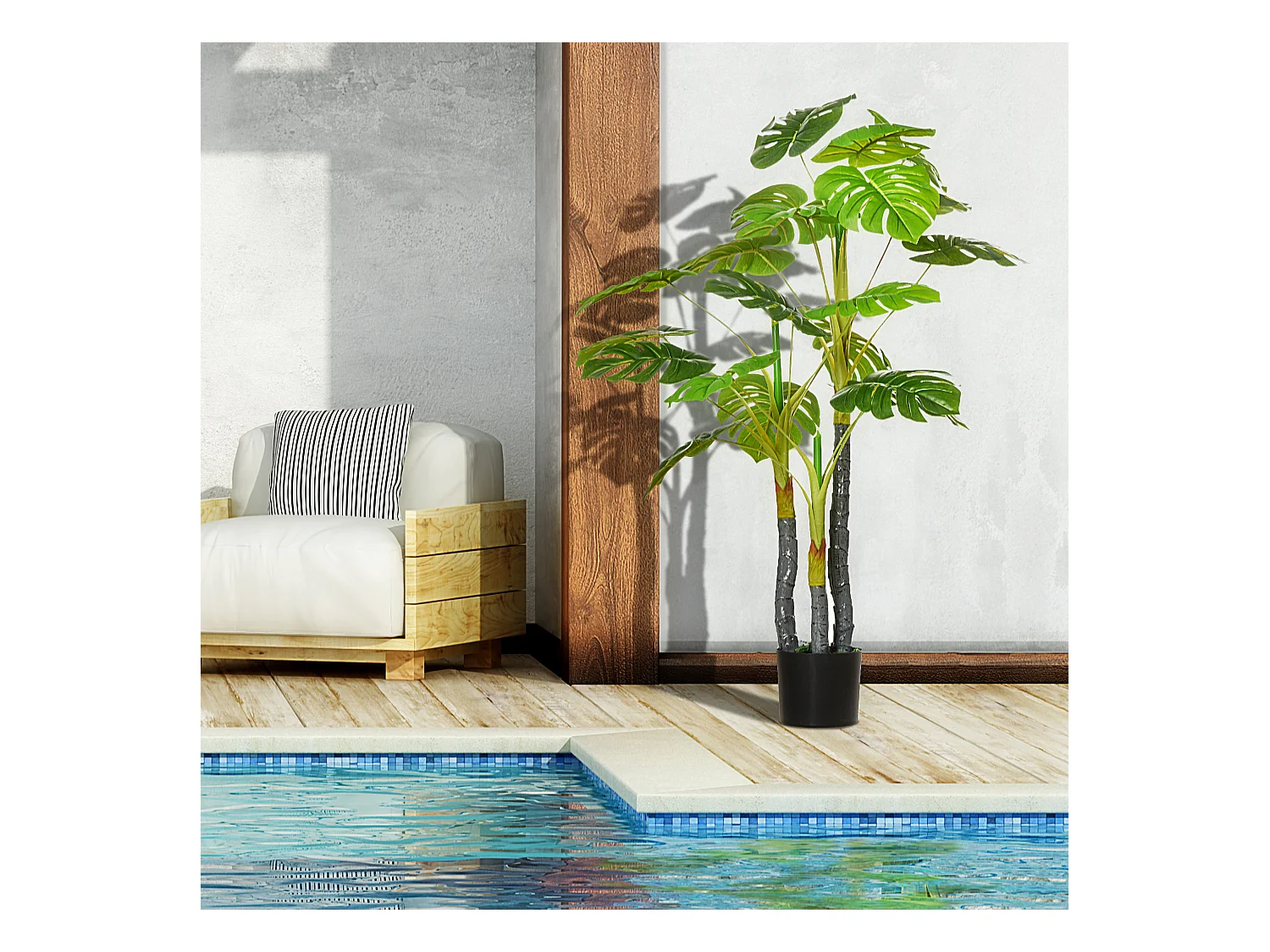 HOMCOM Arbre artificiel plante artificielle monstera H.1,2 m tronc branches lichen feuilles de tortue grand réalisme pot inclus