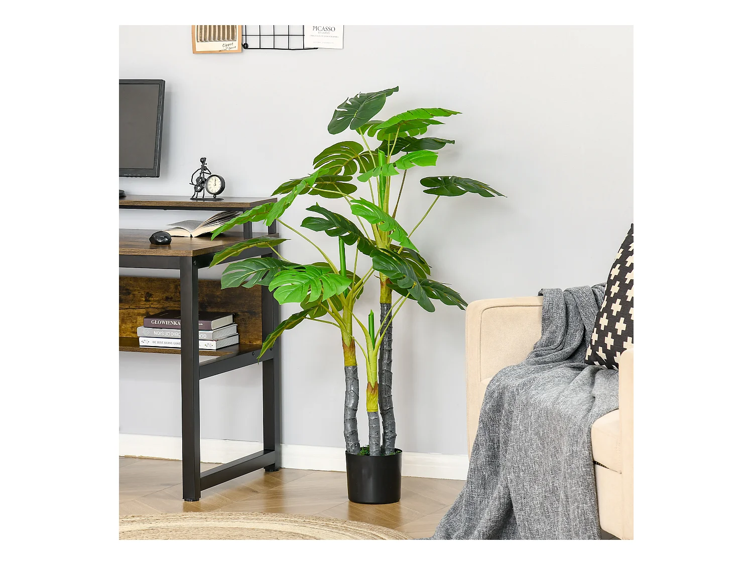 HOMCOM Arbre artificiel plante artificielle monstera H.1,2 m tronc branches lichen feuilles de tortue grand réalisme pot inclus