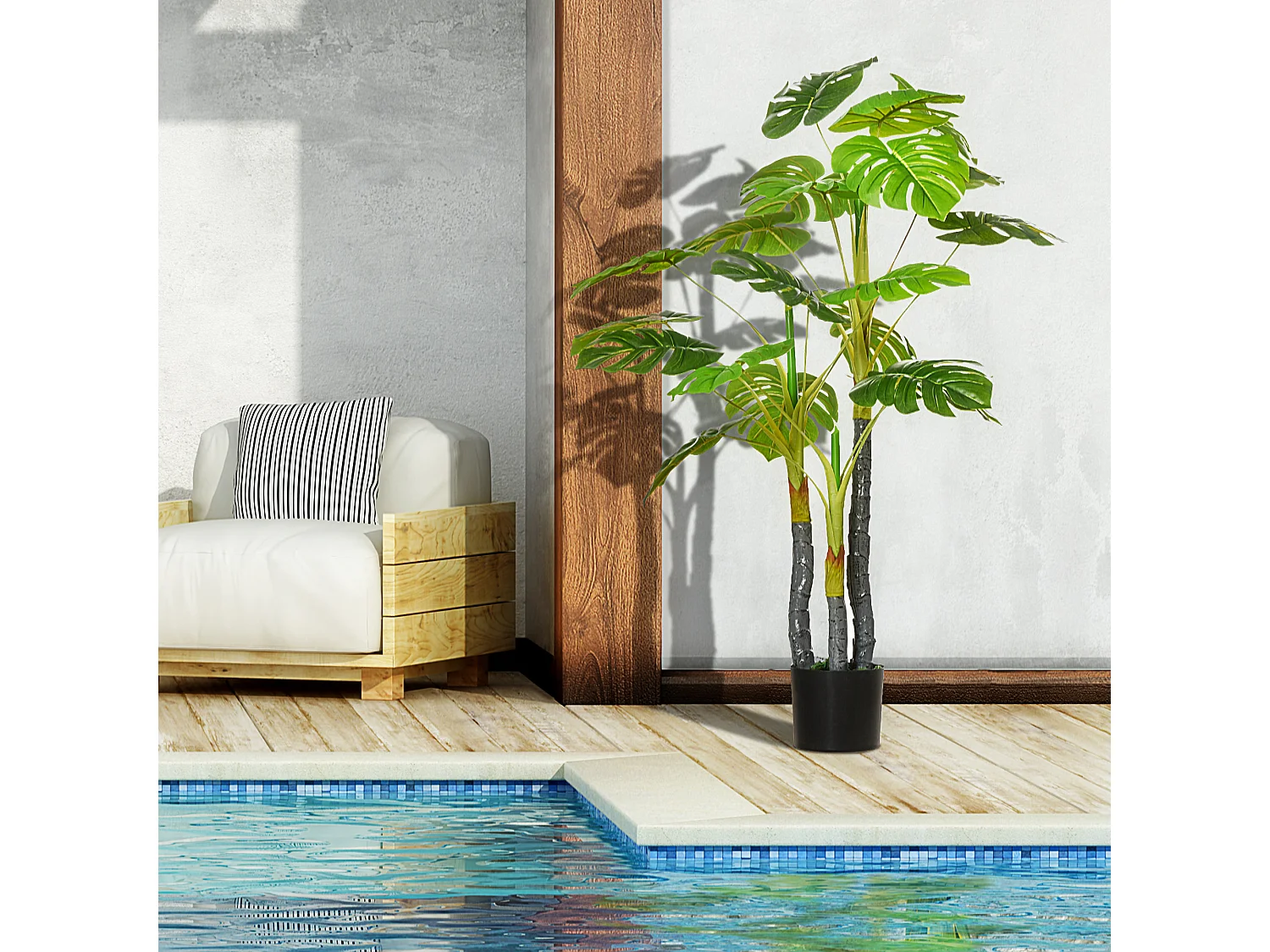 HOMCOM Arbre artificiel plante artificielle monstera H.1,2 m tronc branches lichen feuilles de tortue grand réalisme pot inclus