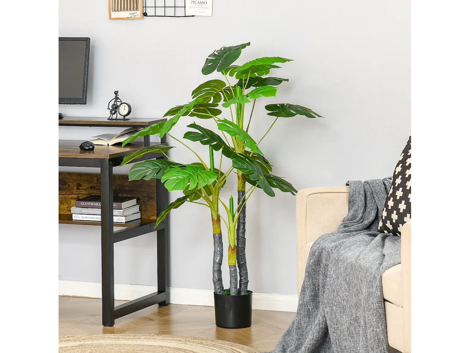 HOMCOM Arbre artificiel plante artificielle monstera H.1,2 m tronc branches lichen feuilles de tortue grand réalisme pot inclus