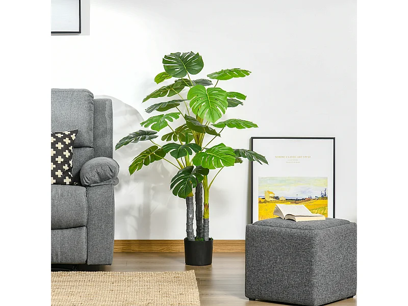 HOMCOM Arbre artificiel plante artificielle monstera H.1,2 m tronc branches lichen feuilles de tortue grand réalisme pot inclus