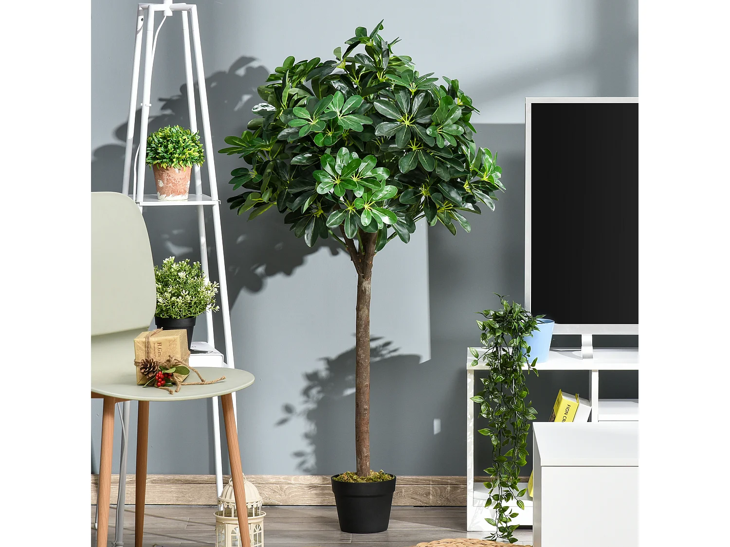 Arbre artificiel plante artificiel Alstonia scholaris hauteur 1,2 m tronc branches lichen 693 feuilles grand réalisme pot inclus