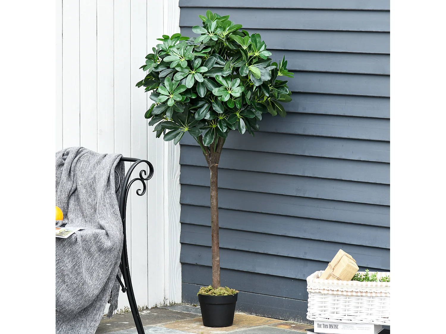 Arbre artificiel plante artificiel Alstonia scholaris hauteur 1,2 m tronc branches lichen 693 feuilles grand réalisme pot inclus